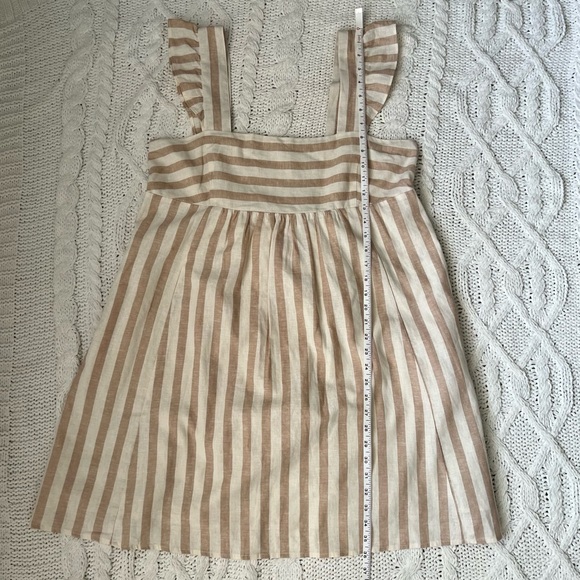Draper James Linen Blend Babydoll Dress in Awning Stripe Tan Cream Size L - Picture 13 of 14